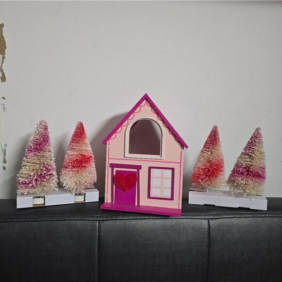 Red and Pink Holiday Decor Miniature Christmas Trees - Picture 1 of 11